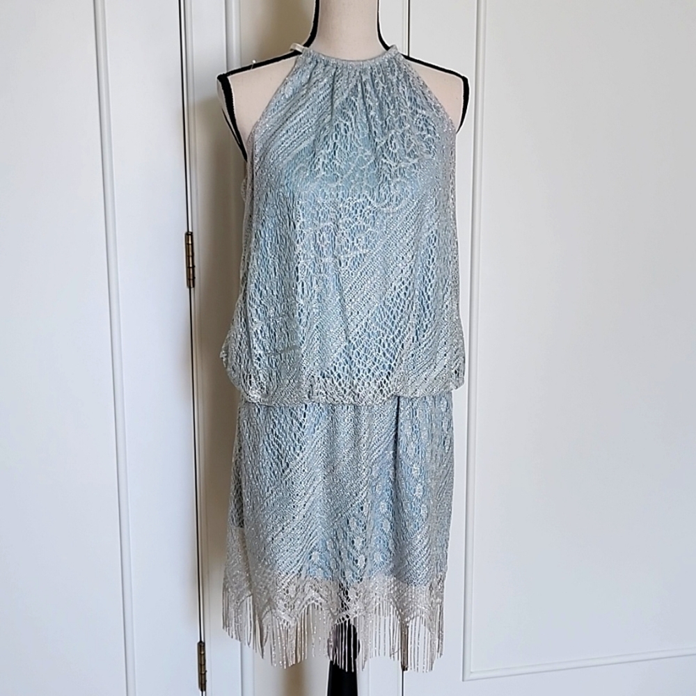 Beautiful sleeveless light blue and silver dress